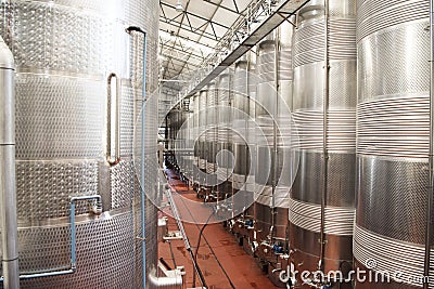 Wine fermentation tanks Stock Photo