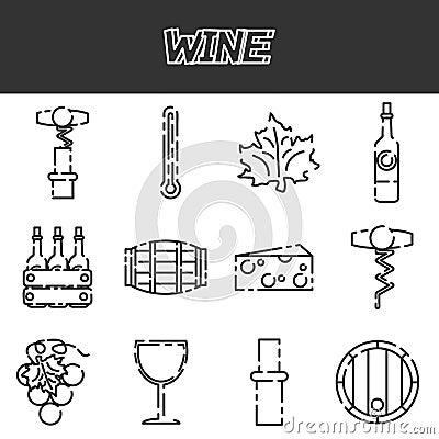 Wine flat icons set Vector Illustration