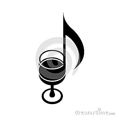 Wine glass as note. Score of music creative logo Cartoon Illustration