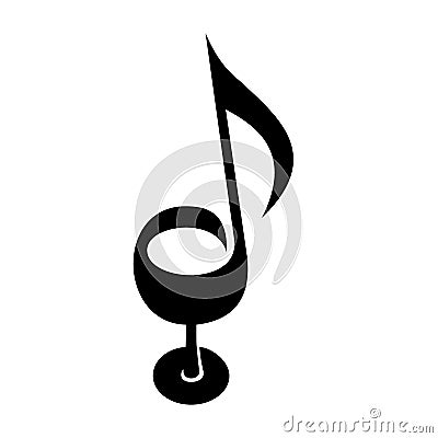 Wine glass as note. Score of music creative logo Cartoon Illustration