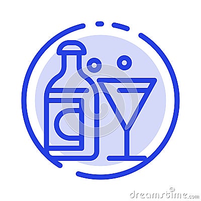Wine, Glass, Bottle, Easter Blue Dotted Line Line Icon Vector Illustration
