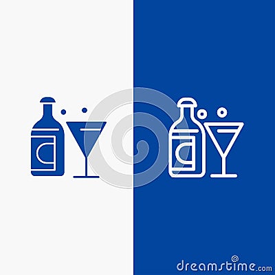 Wine, Glass, Bottle, Easter Line and Glyph Solid icon Blue banner Line and Glyph Solid icon Blue banner Vector Illustration