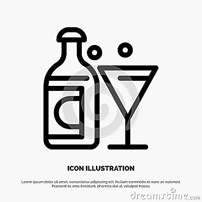 Wine, Glass, Bottle, Easter Line Icon Vector Vector Illustration