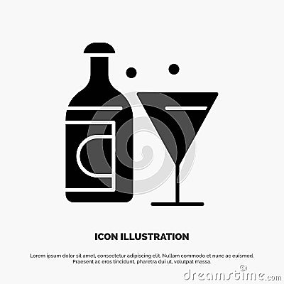Wine, Glass, Bottle, Easter solid Glyph Icon vector Vector Illustration