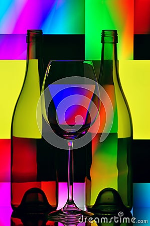 Wine glass & bottles Stock Photo