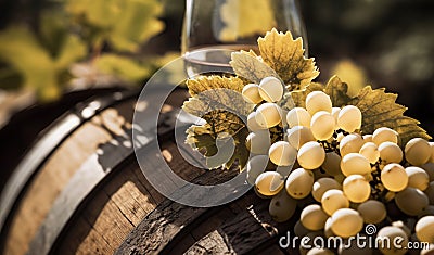 Wine Glass with Chardonnay Grapevine tasting in vineyard Stock Photo