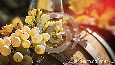 Wine Glass with Chardonnay Grapevine tasting Stock Photo