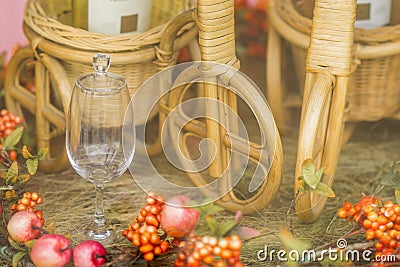 Wine glass with decorated background toned clouseup Stock Photo