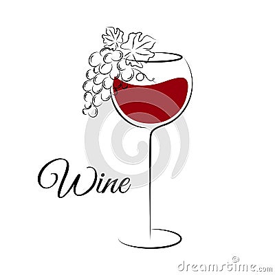 Wine glass with grape. Wine glass logo template. Vector Illustration