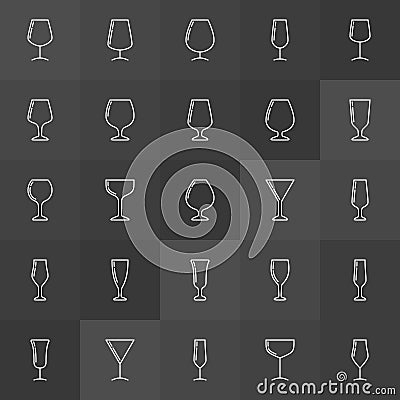 Wine glass linear icons set Vector Illustration