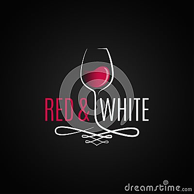 Wine glass logo. Red and white wine vintage design background Vector Illustration