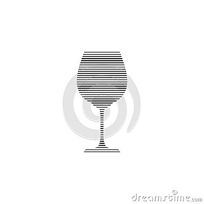 Wine glass in minimalist linear style. Silhouette of glassware performed in the form of black thin lines. One alcohol object. Vector Illustration