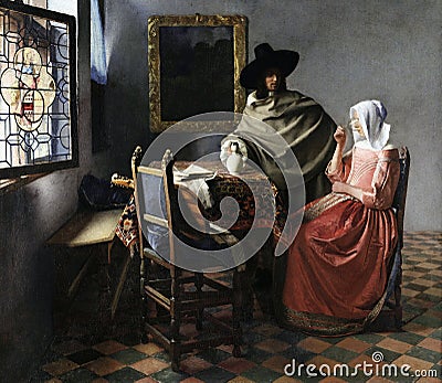 The Wine Glass, painting by Jan Vermeer Editorial Stock Photo