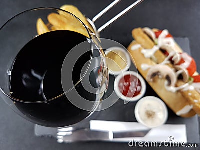 Wine glass redwine dry semidry drink beverage food Stock Photo