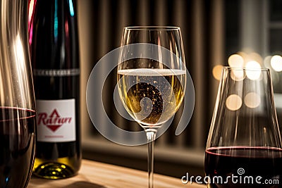 A wine glass s reflection distorting into a carnival of surreal shapes Stock Photo