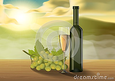 Wine glass on wooden table on the morning Vector Illustration