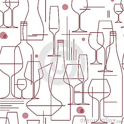 Wine glasses and bottles. Seamless background. Vector Illustration