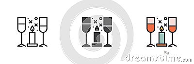 Wine glasses and candle different style icon set Vector Illustration