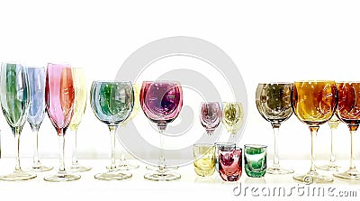 Wine glasses colorful home decor shopping store handmade craft art glass Stock Photo