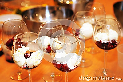 Wine glasses filled with dessert Stock Photo