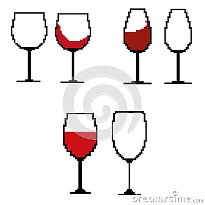 Wine glasses in the style of pixel art. Vector Illustration