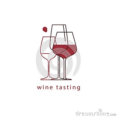 Wine glasses. Vector linear icon of wine tasting. Vector Illustration