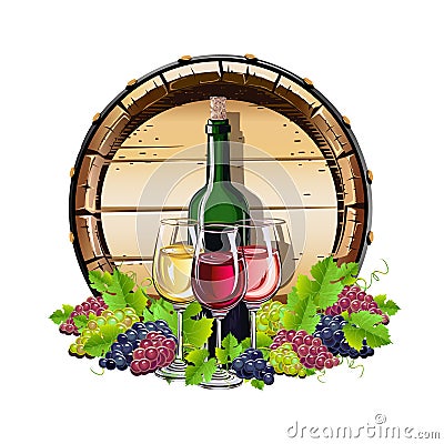 Wine and grapes realistic vector still life Vector Illustration