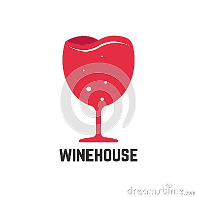 Wine house logotype with red wineglass Vector Illustration