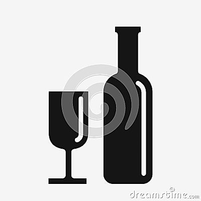 Wine icon, glass and bottle Vector Illustration