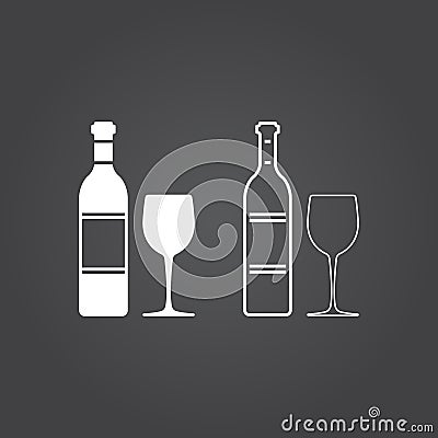 wine icon. Solid and Outline Versions. White icons on a dark background Vector Illustration