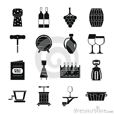 Wine icons set, simple style Vector Illustration