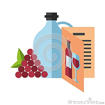 Wine jar drink with grapes fruits and card menu Vector Illustration