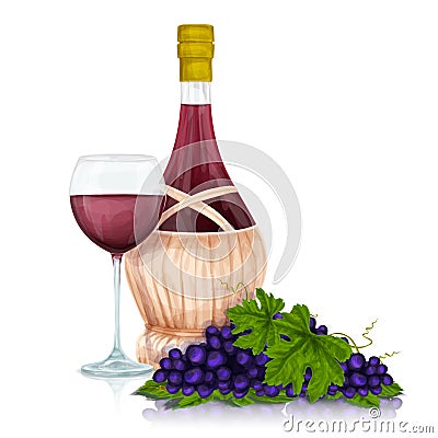 Wine jar and grape bunch print Vector Illustration