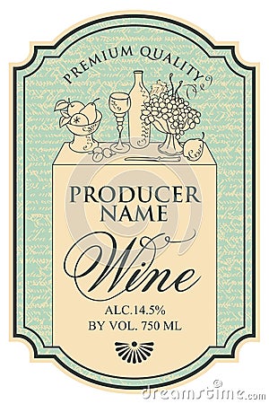 Wine label with still life Vector Illustration
