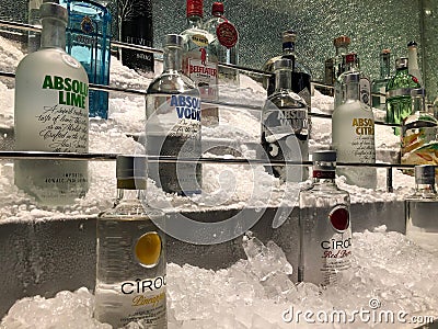 Wine and Liquor bottles Display. Editorial Stock Photo