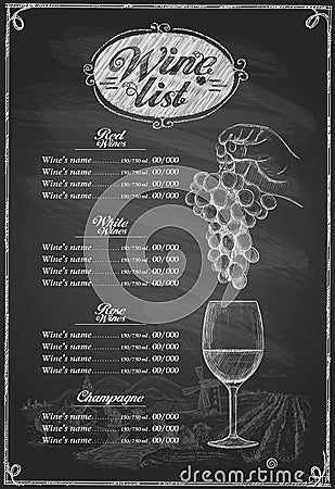 Wine list chalkboard graphic illustration Vector Illustration