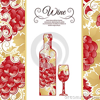 Wine list design, abstract bottle and wine glass Vector Illustration