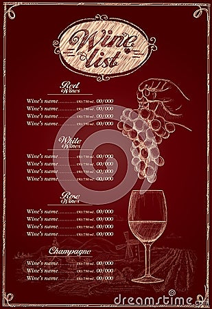 Wine list menu graphic illustration with bunch of grape Vector Illustration