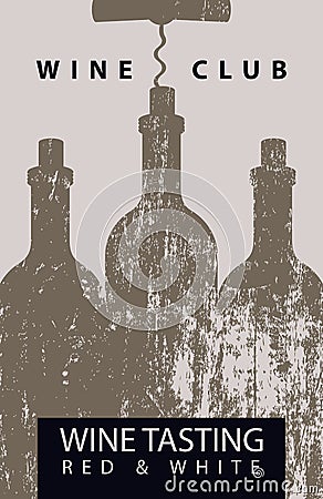 Wine list for tasting with bottles and corkscrew Vector Illustration