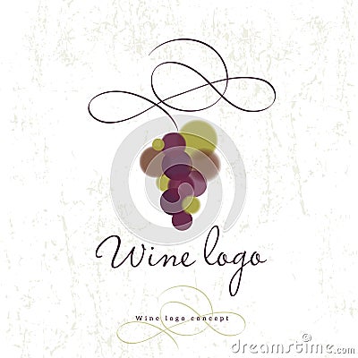 Wine logo concept. Wine store or restaurant logo. Grapes and curl. Vector Illustration