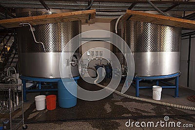 Wine making fermentation tanks Stock Photo