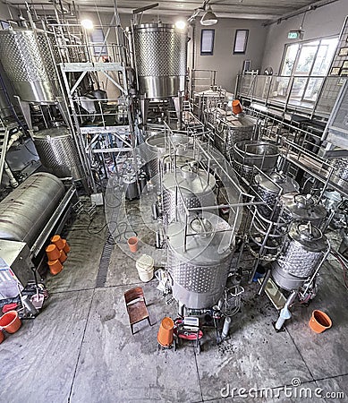 Wine Making Room at a Small Winery Stock Photo