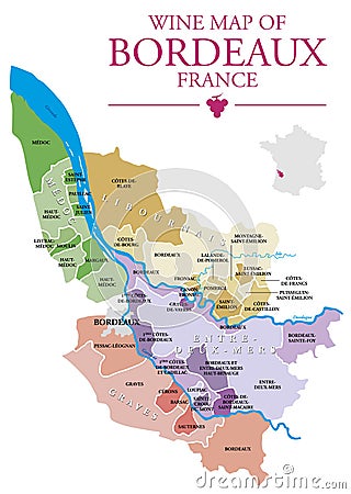 Wine map of Bordeaux Stock Photo