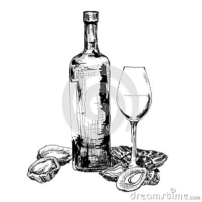 Wine and oysters Vector Illustration