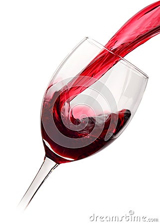 Wine poured into glass isolated on white Stock Photo