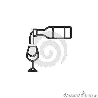 Wine pouring from bottle in glass line icon Vector Illustration