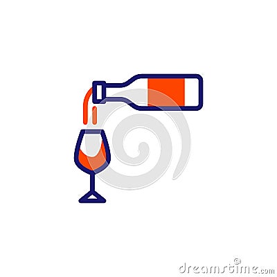 Wine pouring from bottle in glass line icon Vector Illustration