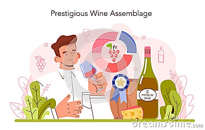 Wine production concept. Wine aging in a wood barrel or clay amphora. Vector Illustration