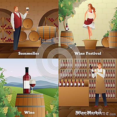 Wine Production Concept Icons Set Vector Illustration