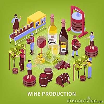 Wine Production Isometric Illustration Vector Illustration